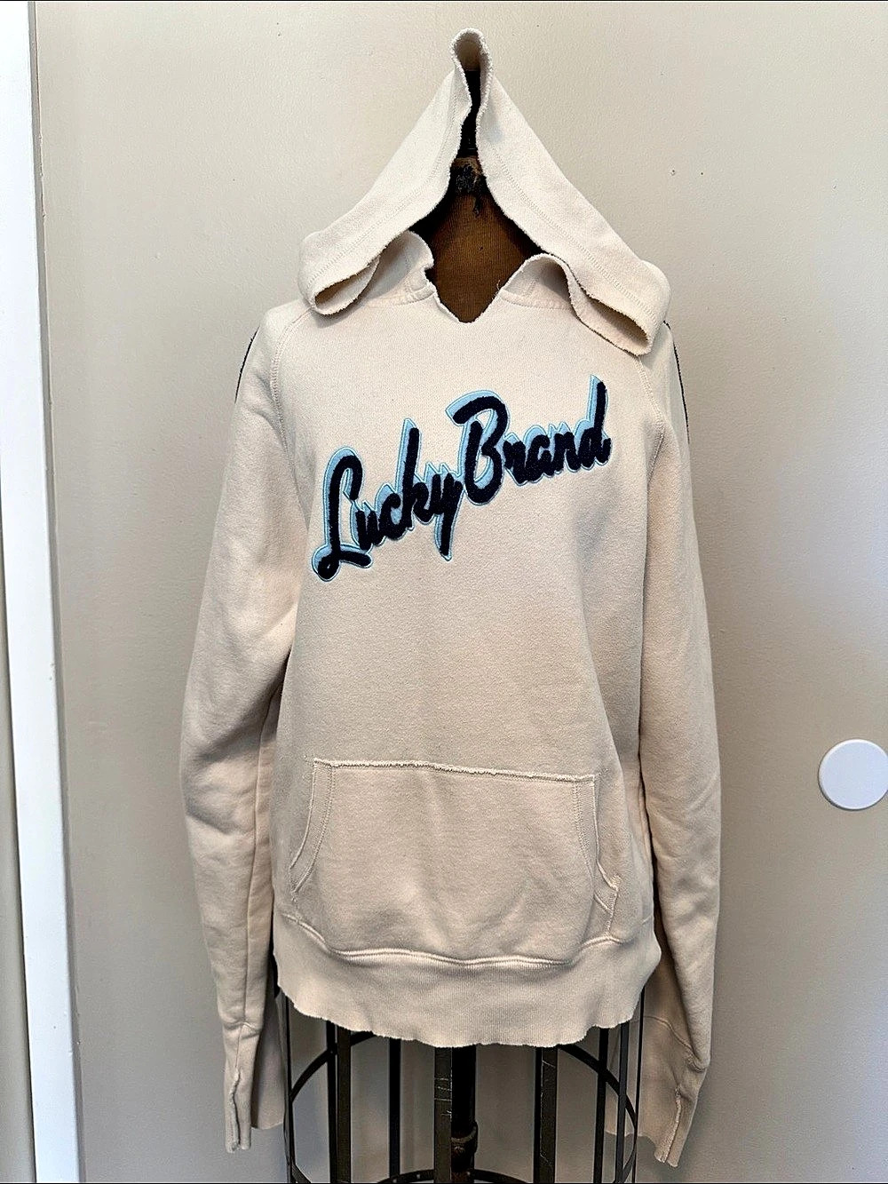 Lucky Brand Color Block Hoodie Cream & Blue Size Large